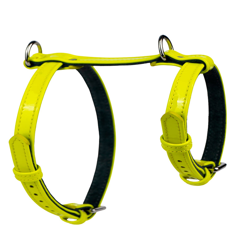 Yellow Neon Leather Dog Harness Another View
