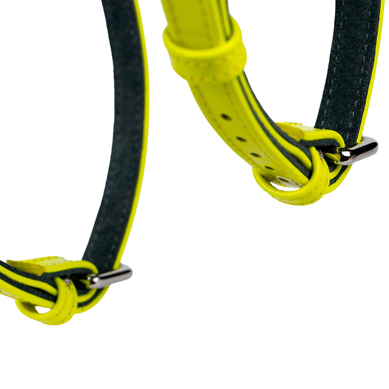 Yellow Neon Leather Dog Harness with Soft Black Suede